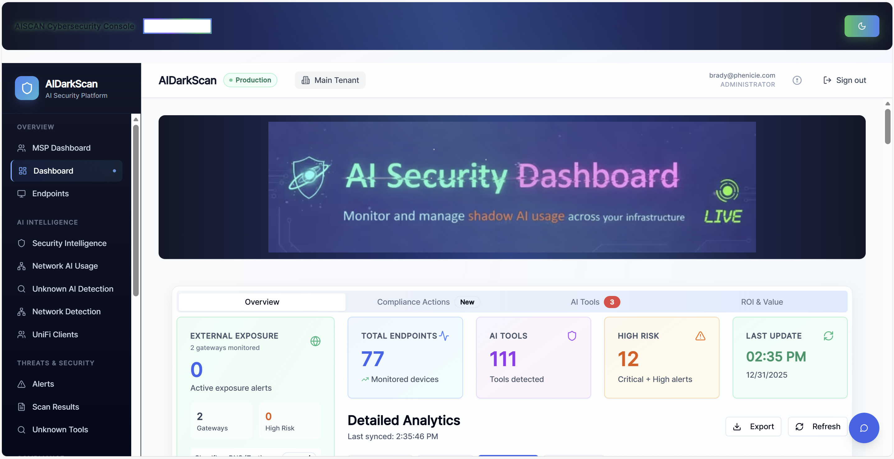 AIDarkScan AI Security Dashboard - Monitor and manage shadow AI usage